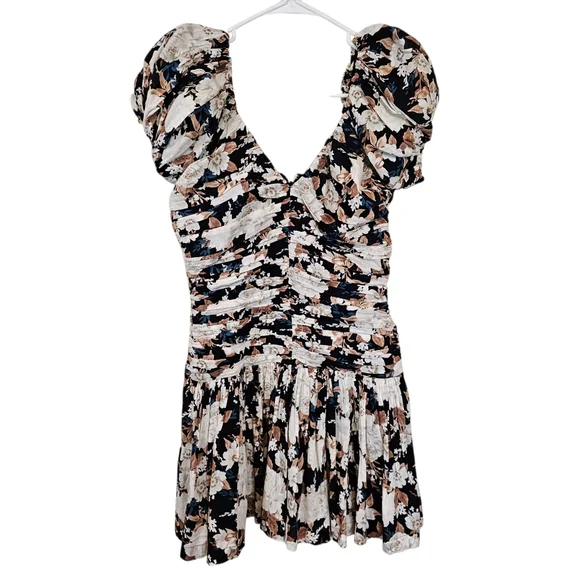 Abercrombie & Fitch Drama Puff Sleeve Floral Ruched Waste Mini Dress - Picture 2 of 9